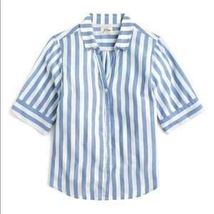 J.CREW Wide Stripe Short Sleeve Button Up Blue Med